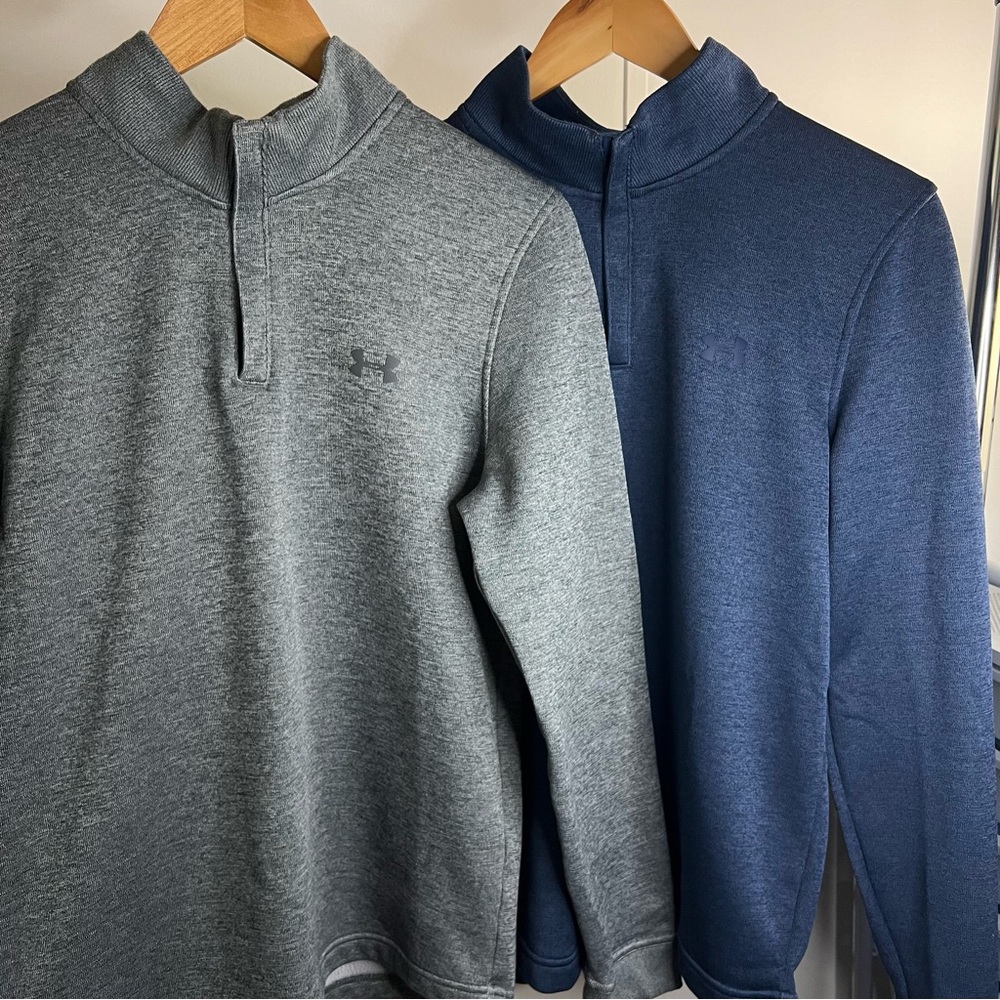 Bundle of 2 Under Armour ColdGear 1/4 Zip Fleece Pull Over Sweatshirts